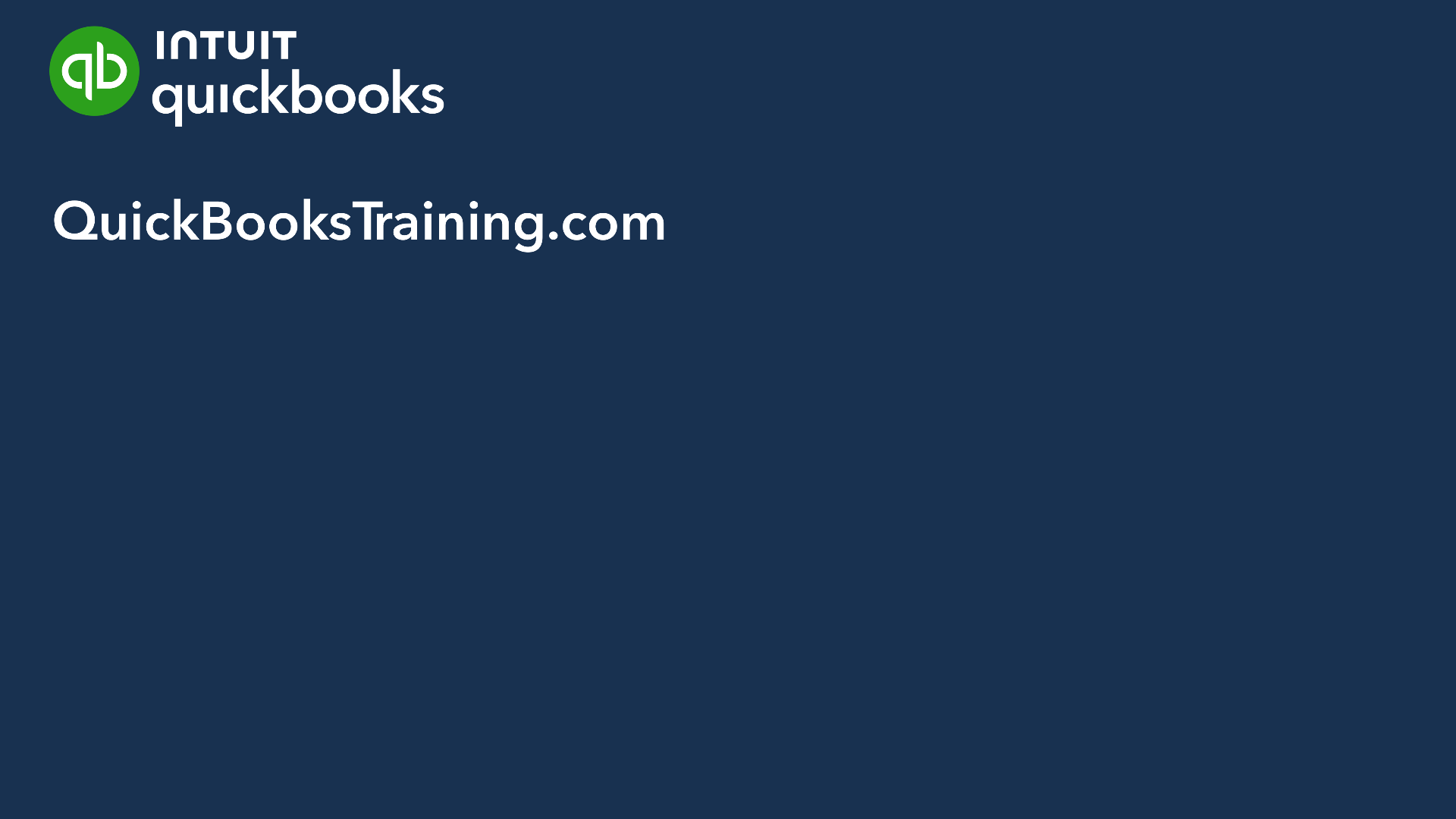 QuickBooks Training Introduction